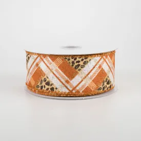 1.5" Cheetah Argyle Plaid Linen Ribbon: Orange & Ivory (10 Yards)