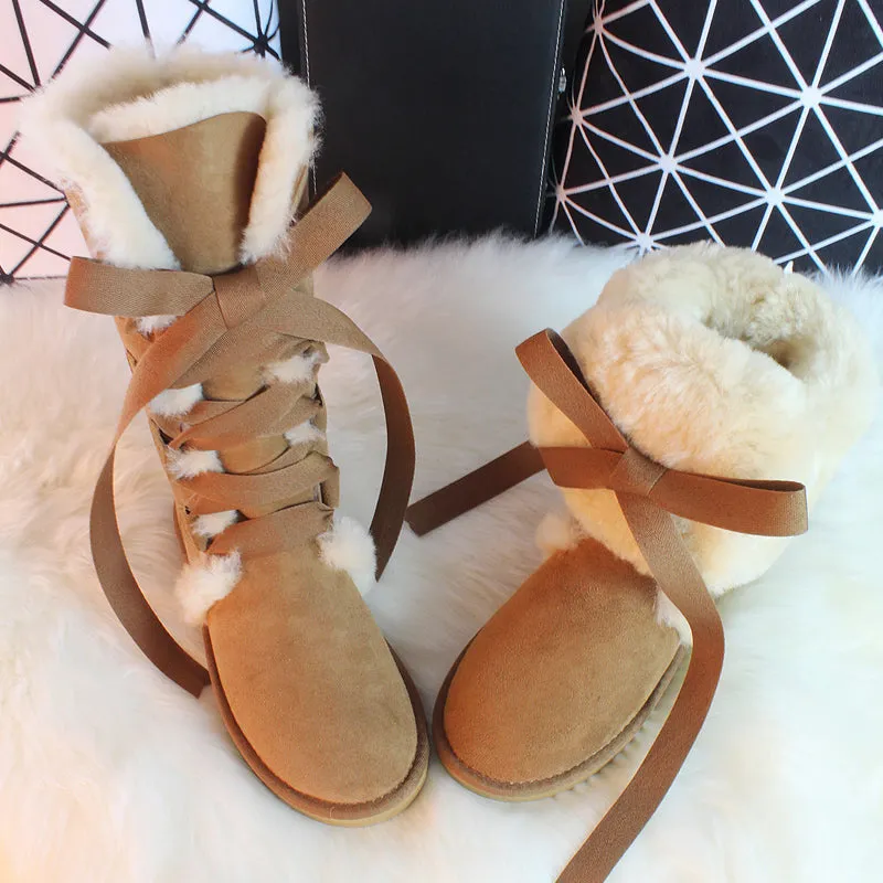 Australian sheepskin fur snow boots women's high boots