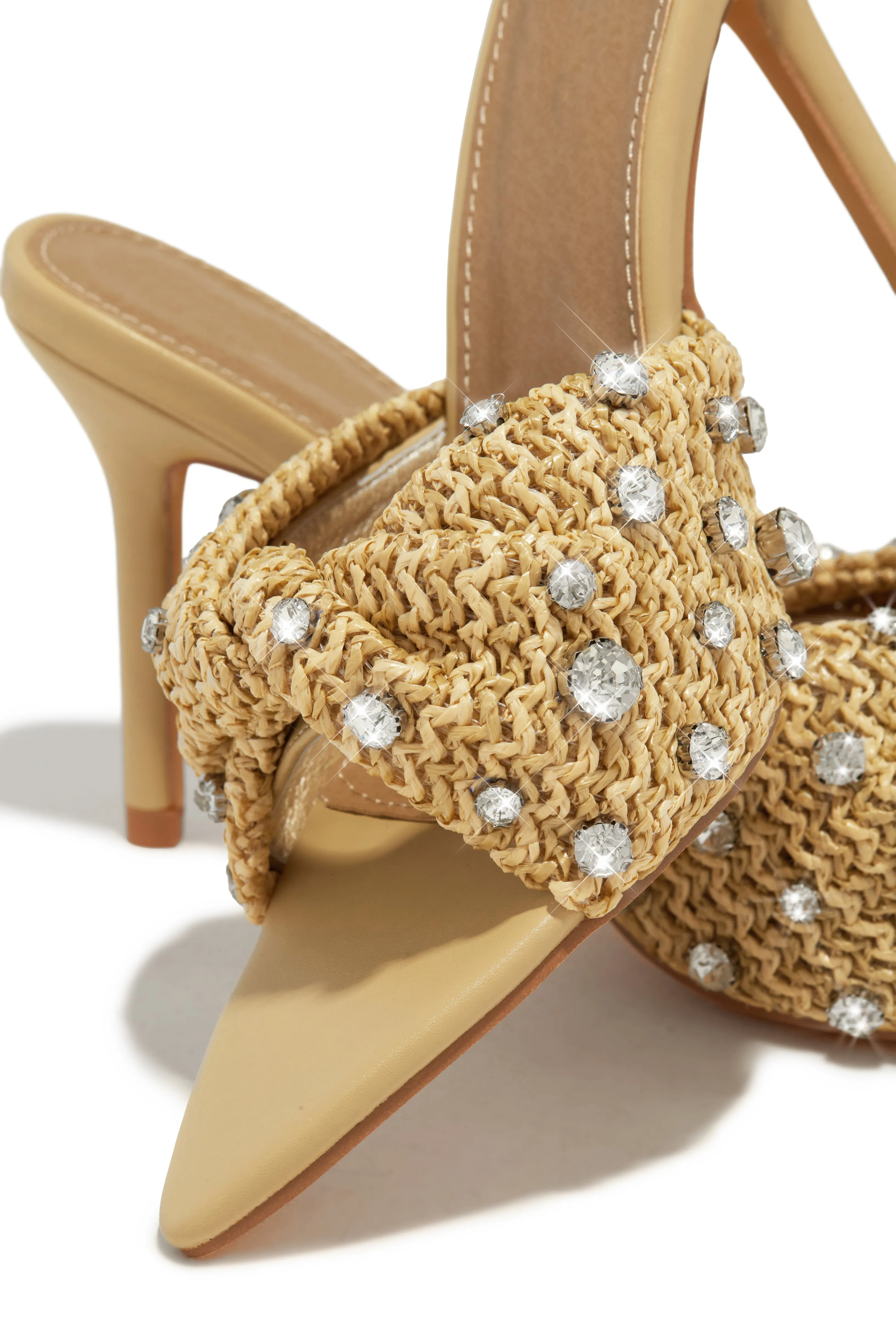 Baja Cruise Embellished High Heel Mules - Nude