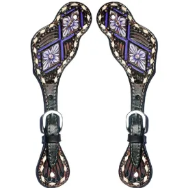 Bar H Equine Purple Floral Leather Spur Straps