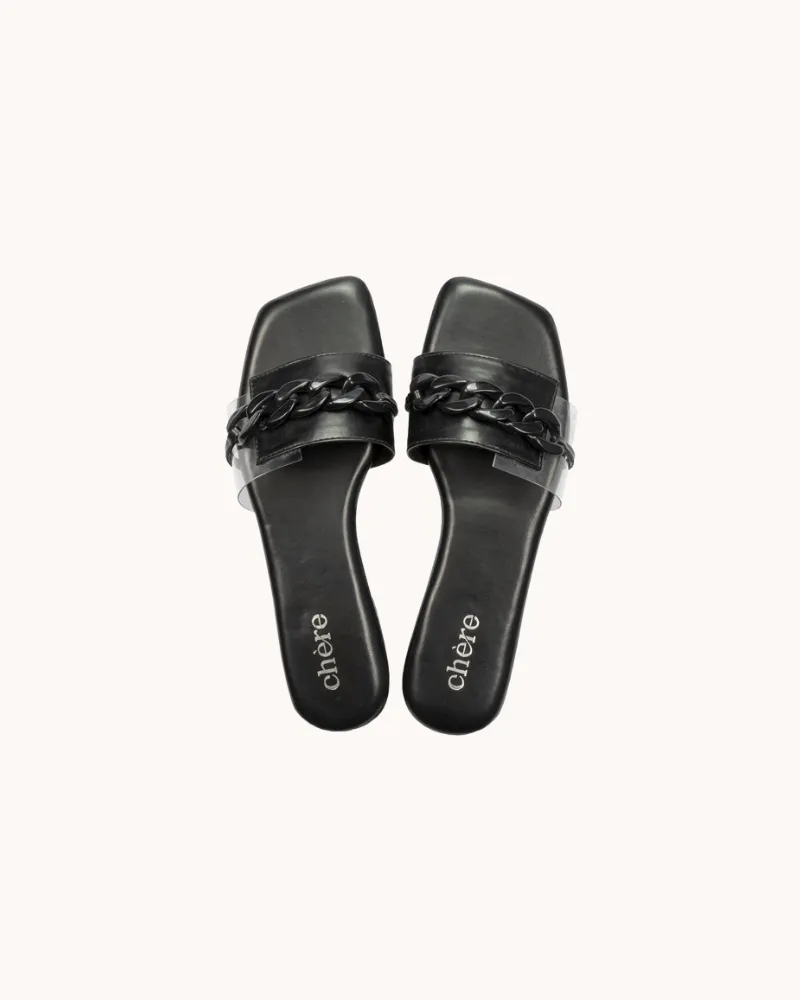 Black Casual Super Chic Block Chain Flats for Women