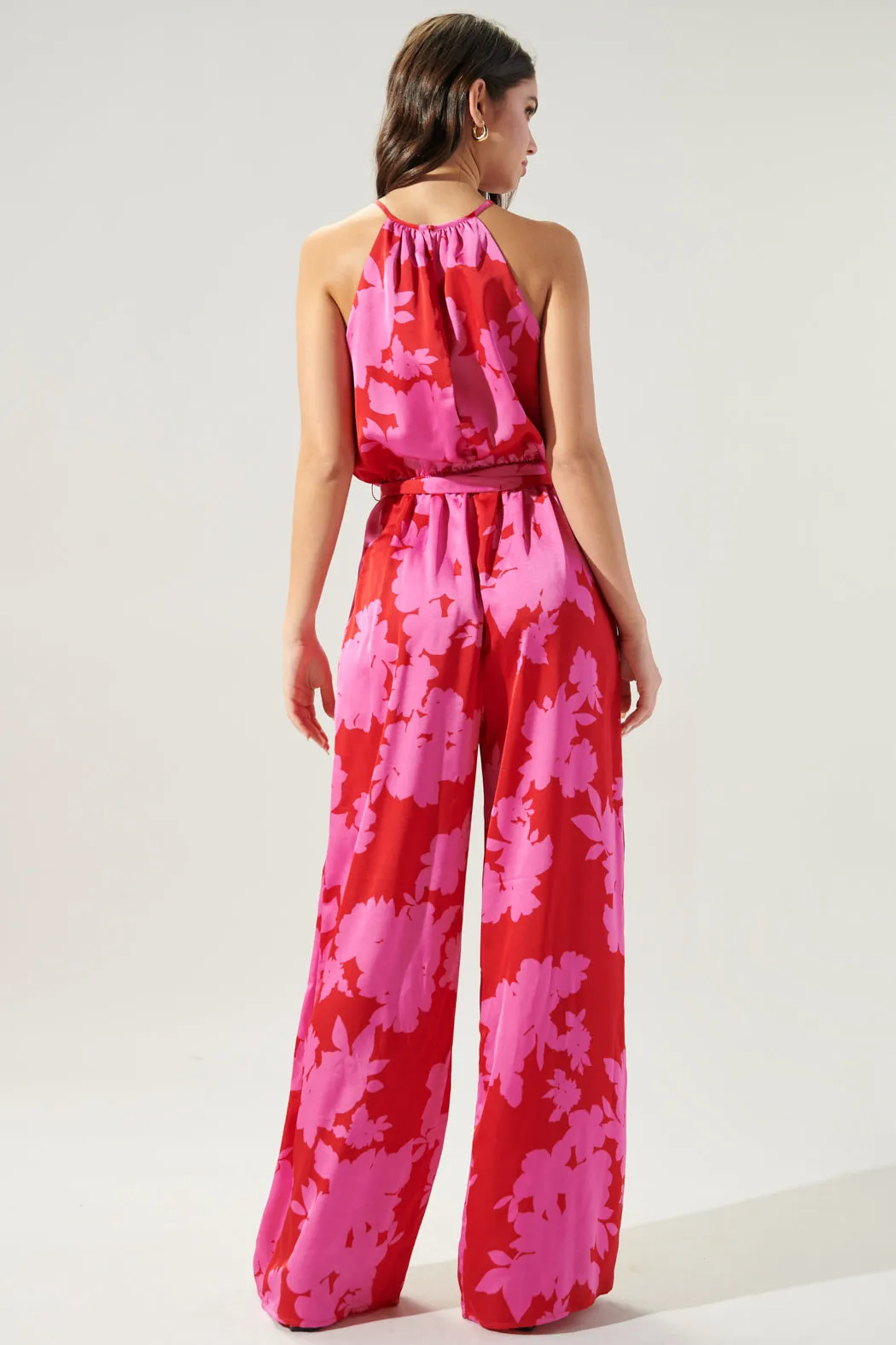 Burning Love Lighthearted Trapeze Satin Jumpsuit