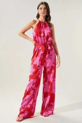 Burning Love Lighthearted Trapeze Satin Jumpsuit