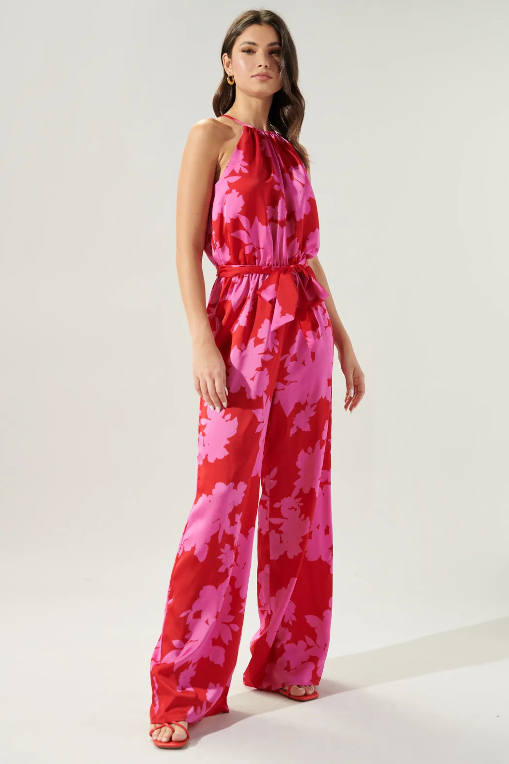 Burning Love Lighthearted Trapeze Satin Jumpsuit