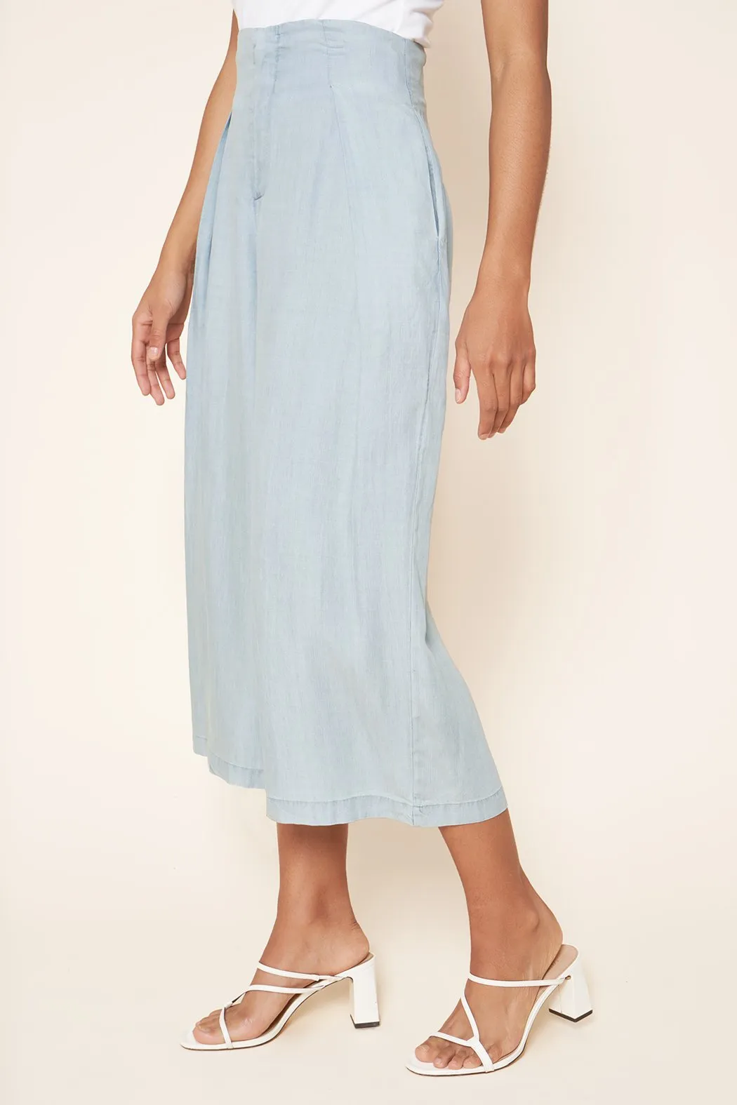 Cannes Chambray Cropped Wide Leg Pants