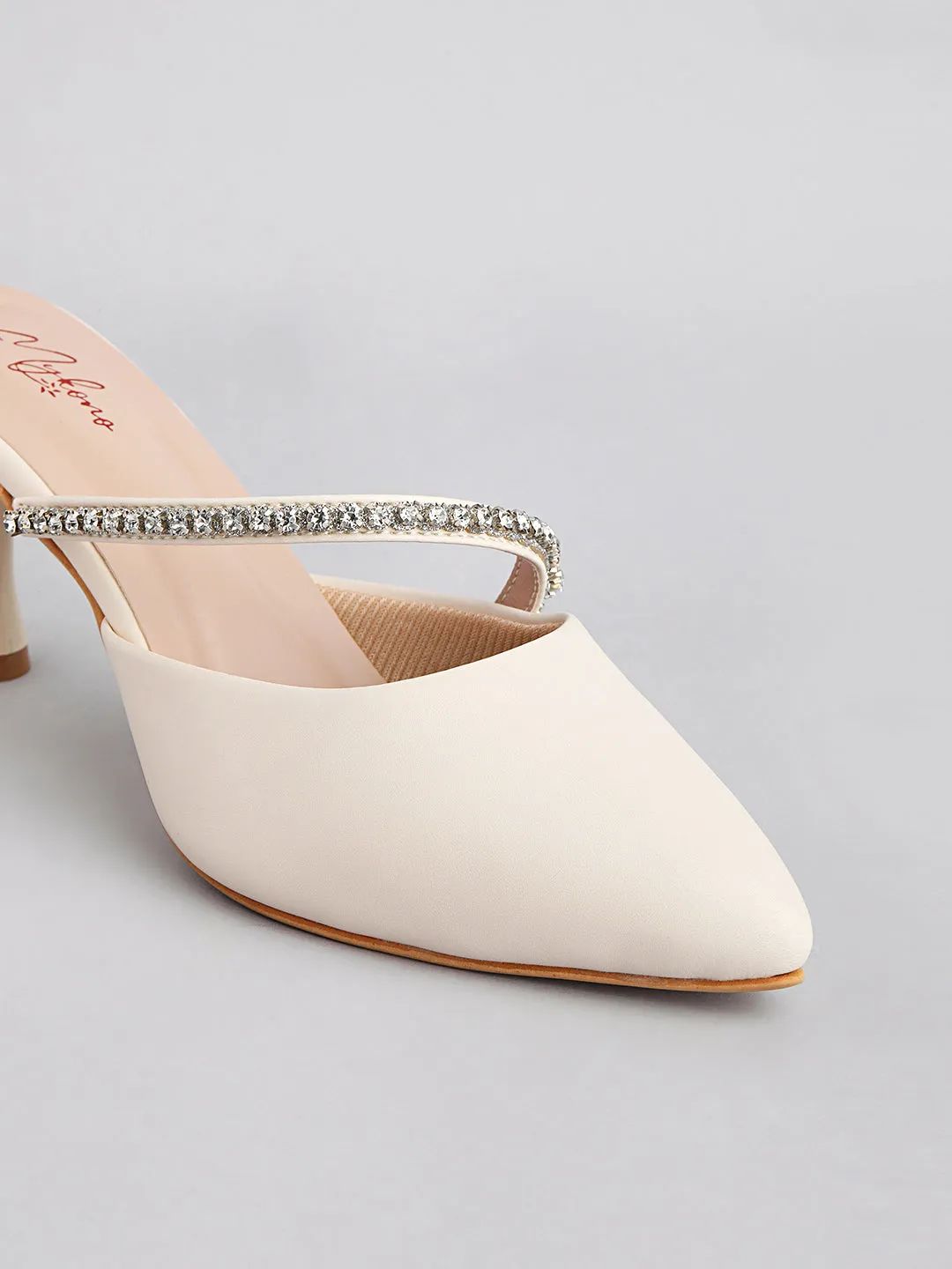 Diamond studded mules Cream Heels