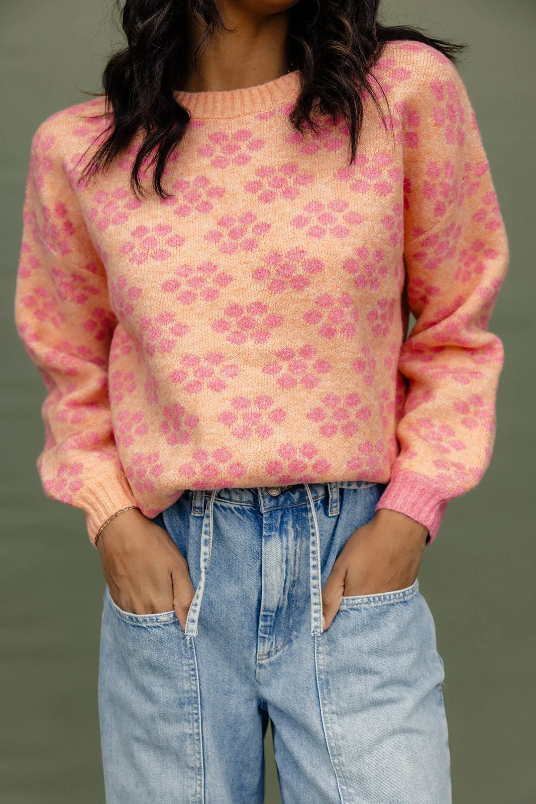 Floral Patterned Script Flip Sweater - Warm and Stylish