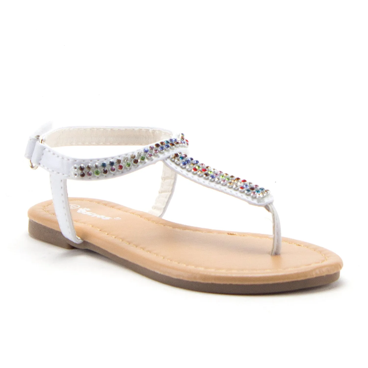 Girls 2710 Rhinestone Rainbow Crystals T-Strap Fashion Sandals Available for Toddlers