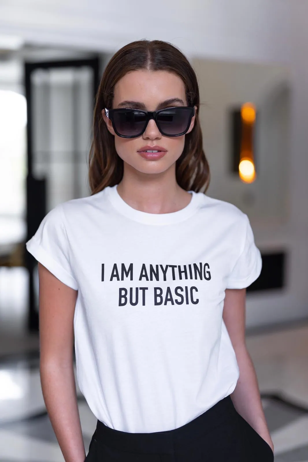 'I'M ANYTHING BUT BASIC' - CT098 WHITE SLOGAN T SHIRT