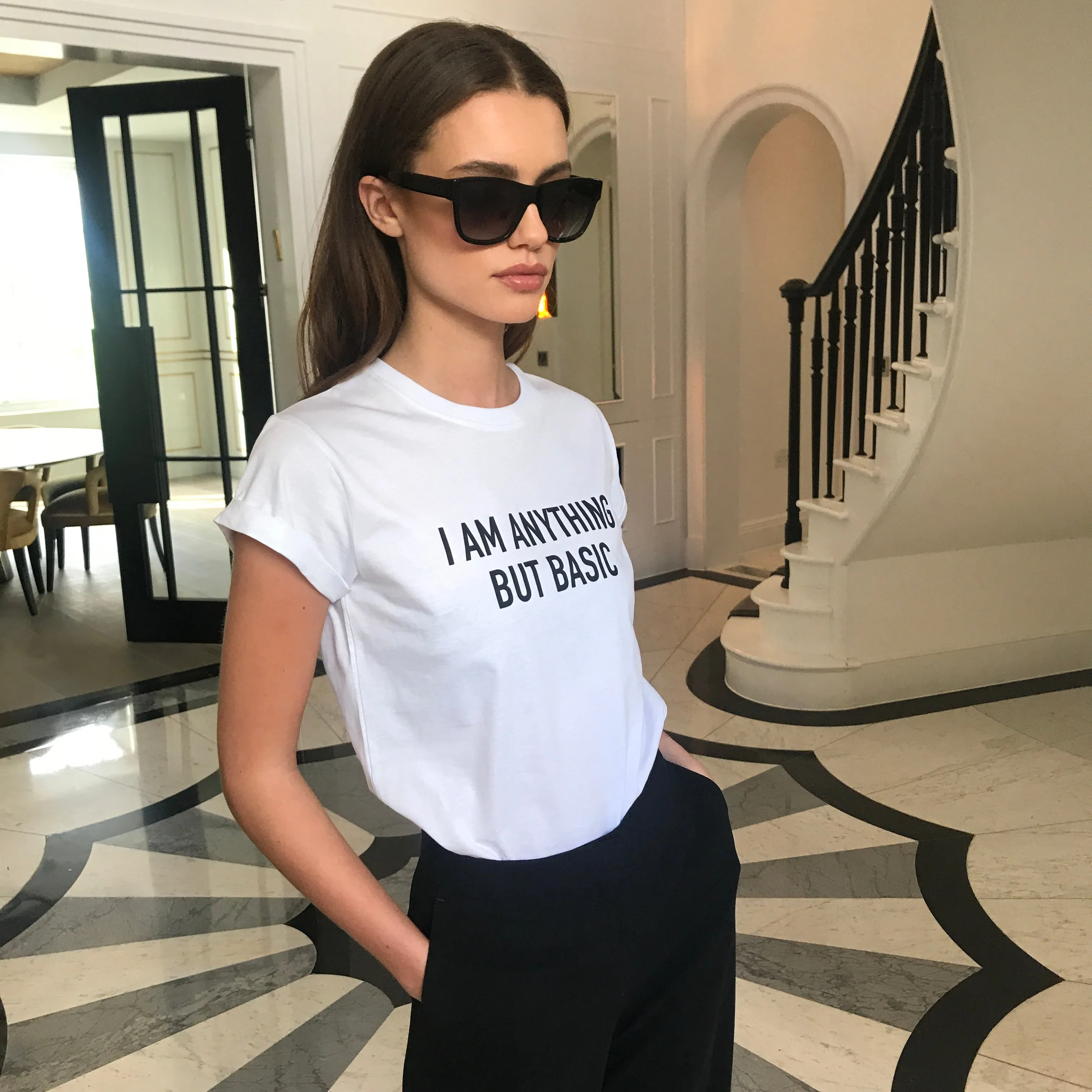 'I'M ANYTHING BUT BASIC' - CT098 WHITE SLOGAN T SHIRT