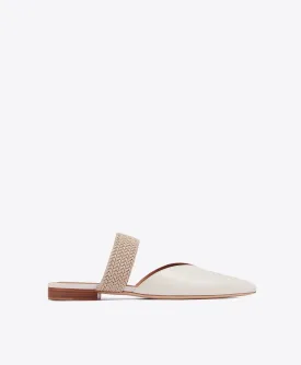 Maisie White Leather Flat Mules