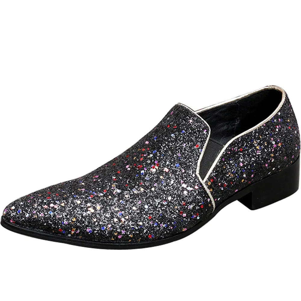 Men Low Top Sparkle Pointed Slip on Formal Shoes