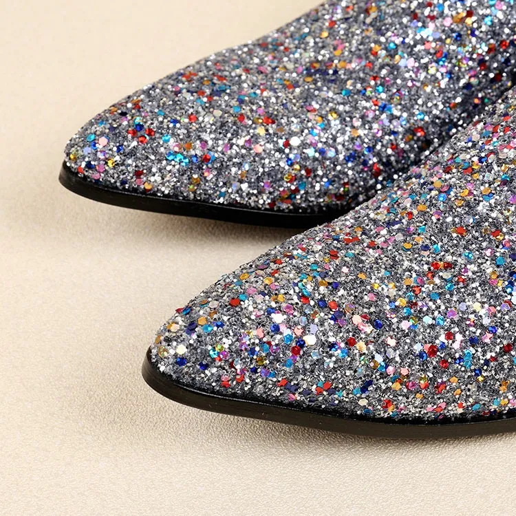 Men Low Top Sparkle Pointed Slip on Formal Shoes