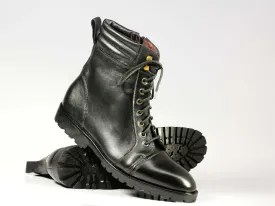 Men's Handmade Black Cap Toe Leather Ankle Boots, Men Designer Boots