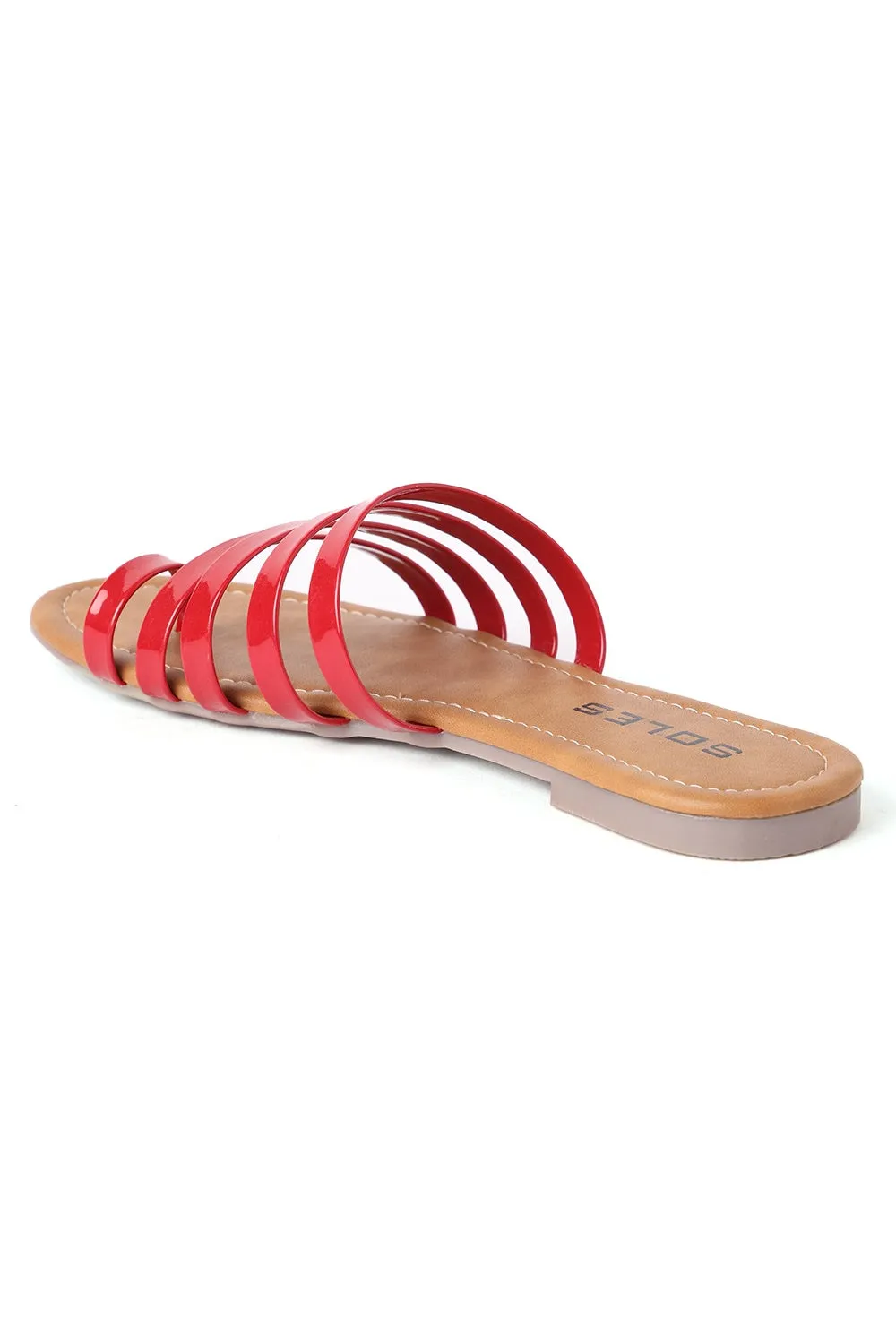 SOLES Vibrant Red Flat Sandals - Luxurious Elegance