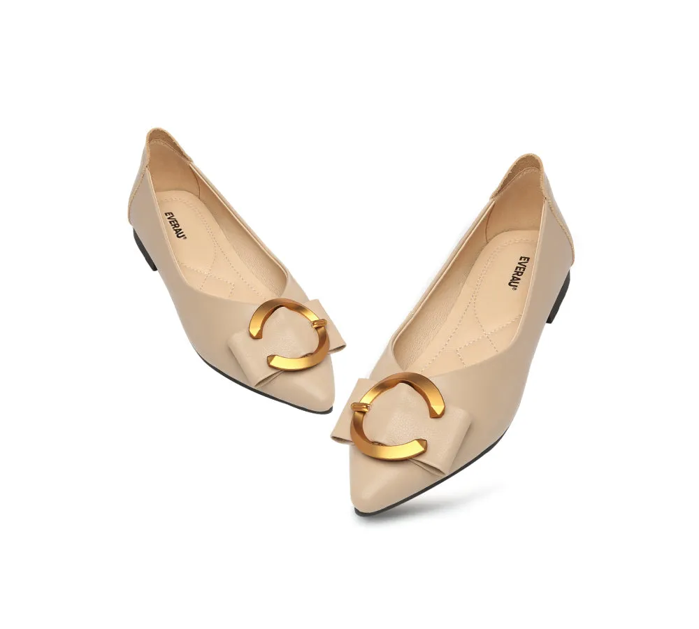 Women Leather Buckle Pointed Toe Ballet Flats Pari