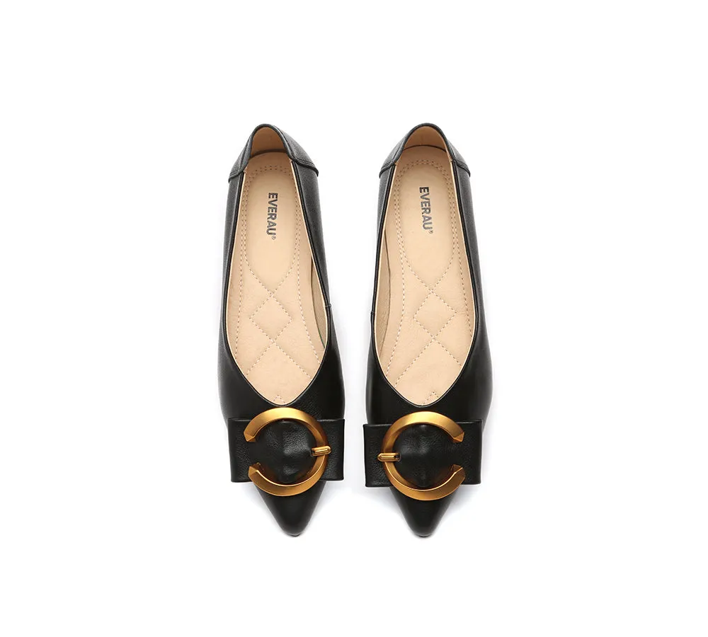 Women Leather Buckle Pointed Toe Ballet Flats Pari