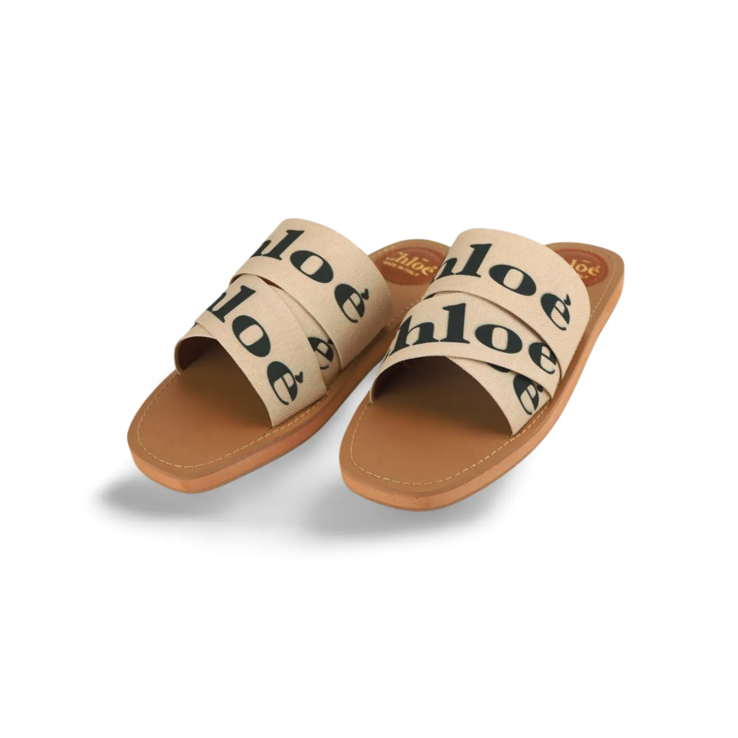 Women's Canvas Logo Ribbon Woody Flat Slide Sandals -1006