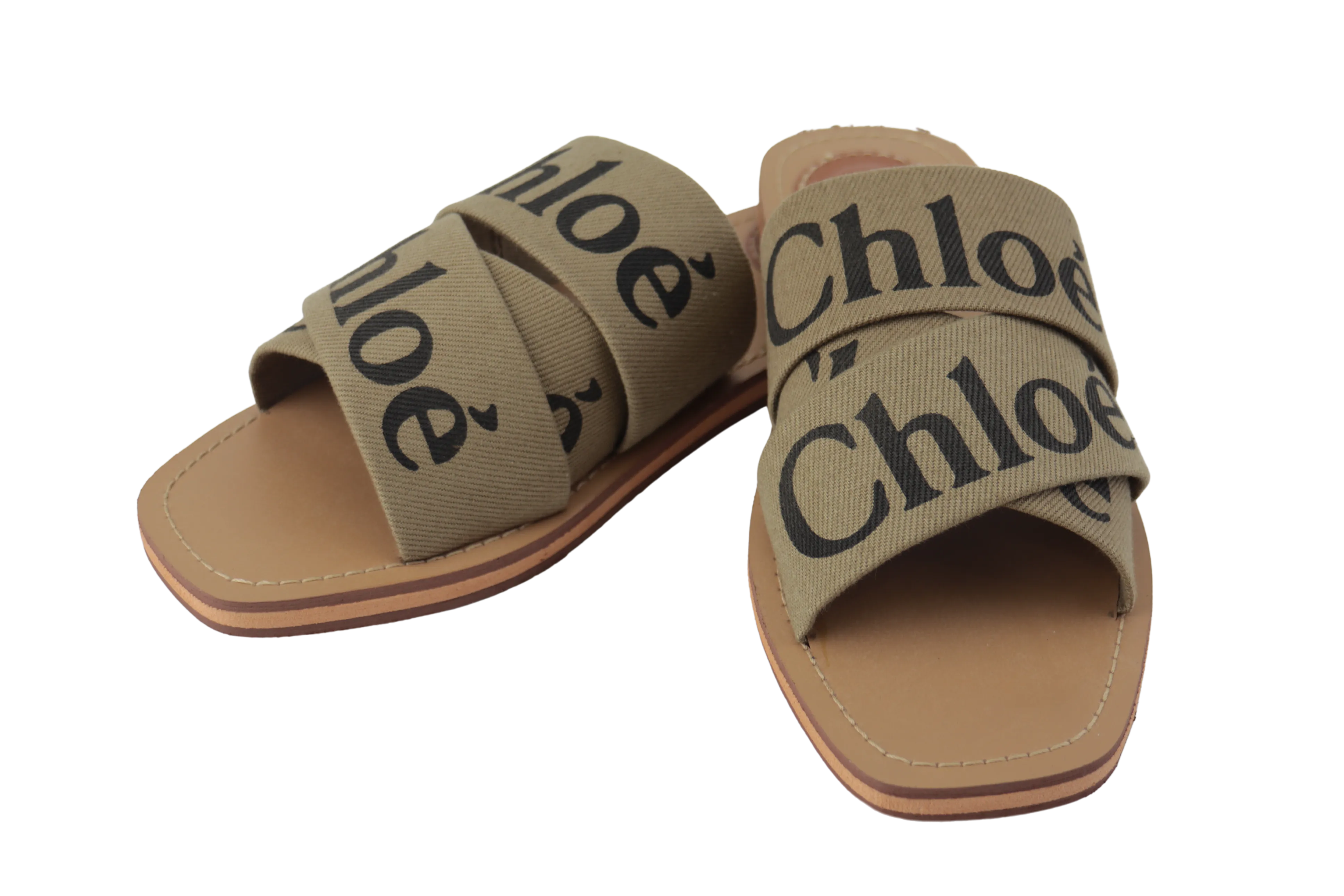 Women's Canvas Logo Ribbon Woody Flat Slide Sandals -1006